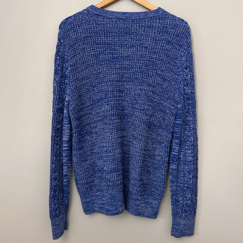 Banana Republic Sweater Mens Large Blue White Marl Cable Knit Crew Neck Pullover